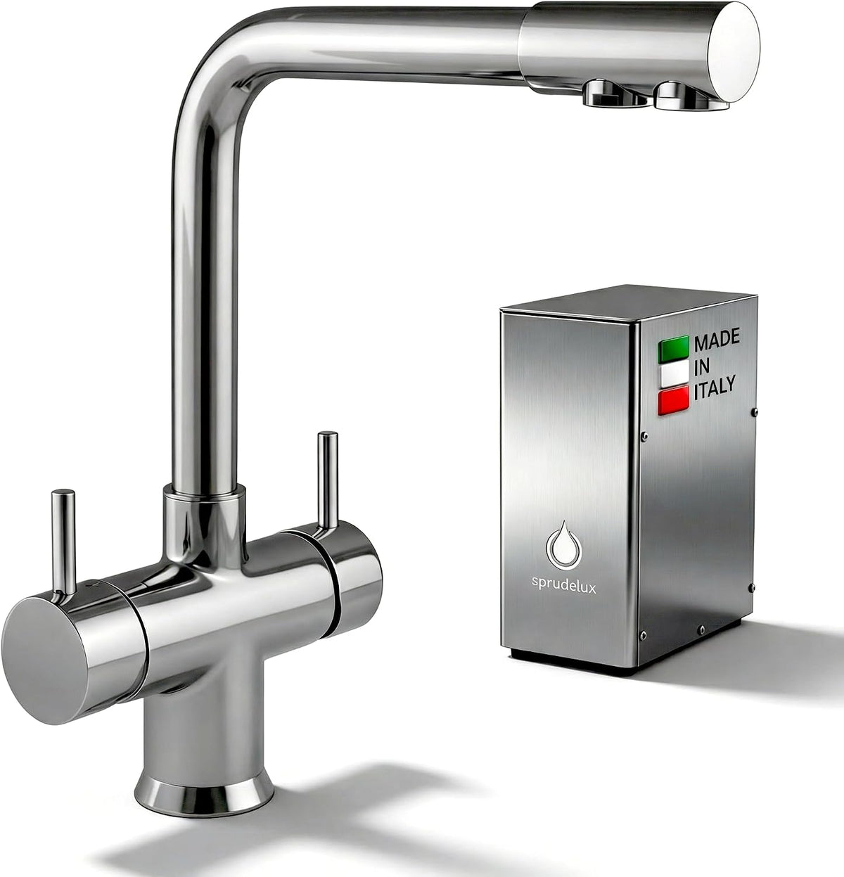 Neues Wasser Group Kompressor, 2 kg, Silber, SPRUDELUX INOX Untertisch-Trink system, Profi- sprudler für Küche mit 5-Wege-Armatur NOBIUS Chrom