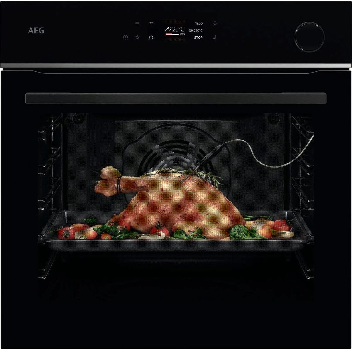 AEG BEE43511AB Einbaubackofen Backofen, Schwarz, Wifi, Serie 7 TFT-Full Touch-Farbdisplay mit Kochassistent, Pyrolyse