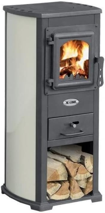 X-LINE Kaminofen, 7 kW., 140 m, Beige/Schwarz, Karmaofen Beige, Stahl, Heizofen, 7 kW, Beige, Holz