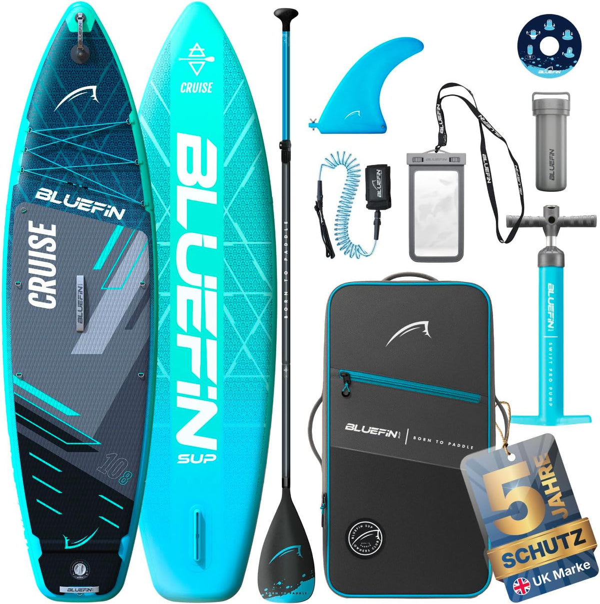 Bluefin SUP SUP-Board, Blau/Schwarz, Paddleboard, Cruise 10'8 aufblasbares Paddleboard, Premium- -Paket & Zubehör