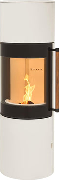 H&M Germany Kaminofen, 149,8 cm, 3.0 L, 7kw, Creme Weiß/Schwarz, MONO runder Kamin-Ofen in Stahl Creme Weiß moderne 160°