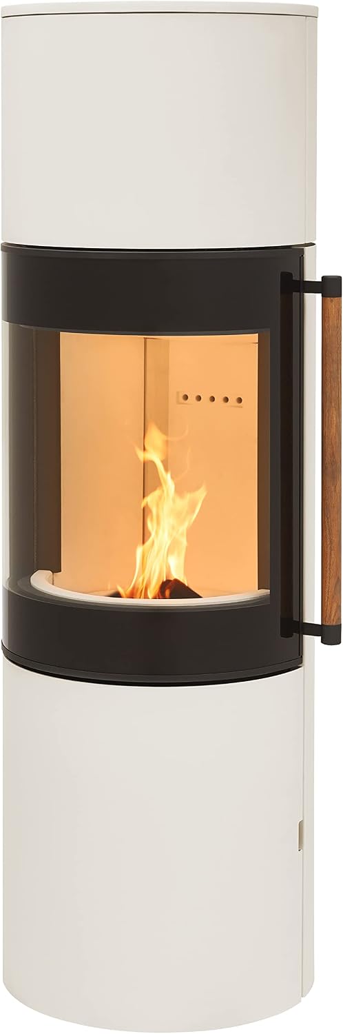 H&M Germany Kaminofen, 149,8 cm, 3.0 L, 7kw, Creme Weiß/Schwarz, MONO runder Kamin-Ofen in Stahl Creme Weiß moderne 160°