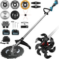DENEWERK Rasentrimmer, 23 cm, 25 cm, Schwarz/Silber, 2-In-1 Akku-Bodenhacke Motorhacke mit 2 Akkus, Elektrisch Bodenfräse