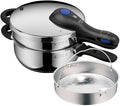 WMF Schnellkochtöpfe, 4,5l, 3l, Silber/Schwarz, Perfect Plus One Pot Schnellkochtopf Set Induktion 2-teilig, Dampfkochtopf + mit Einsatz