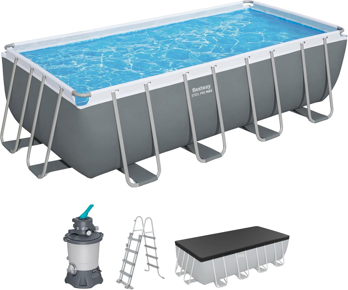 Bestway Stahlrahmenpool, 488 x 244 x 122 cm, Wasserkapazität (90 %): 11.532 Liter, grau/blau