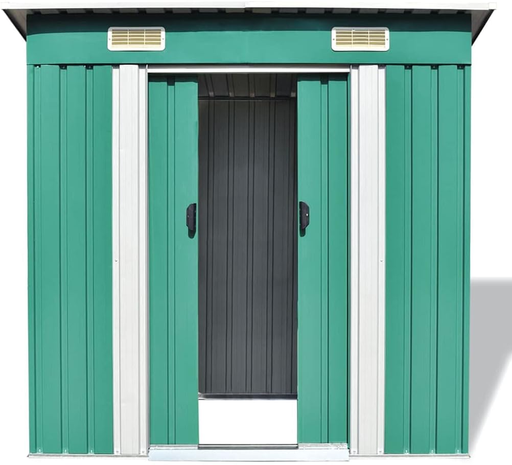 Gerätehaus prissent, 190x124x181 cm, Verzinkter Stahl, Grün/Weiß, Gartenhaus Metall Geräteschuppen Gartenhütte