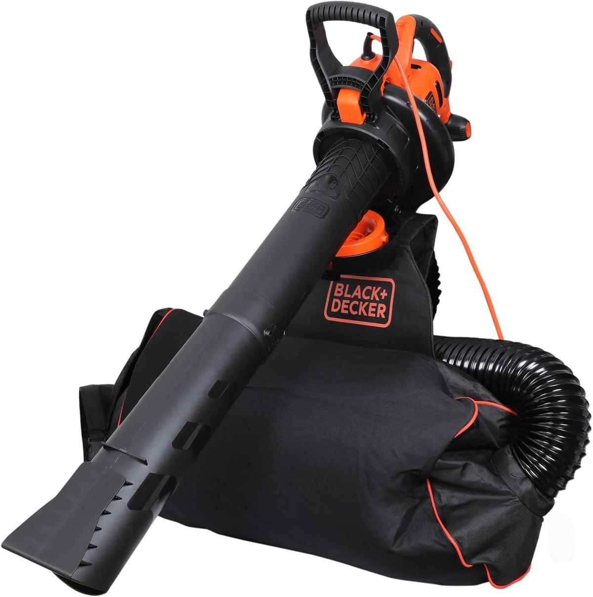 BLACK+DECKER Laubbläser, 72l, Schwarz/Orange, 3-in-1 Elektro Laubsauger & (3.000 Watt, mit Häcksler, Fangsack-Rucksack