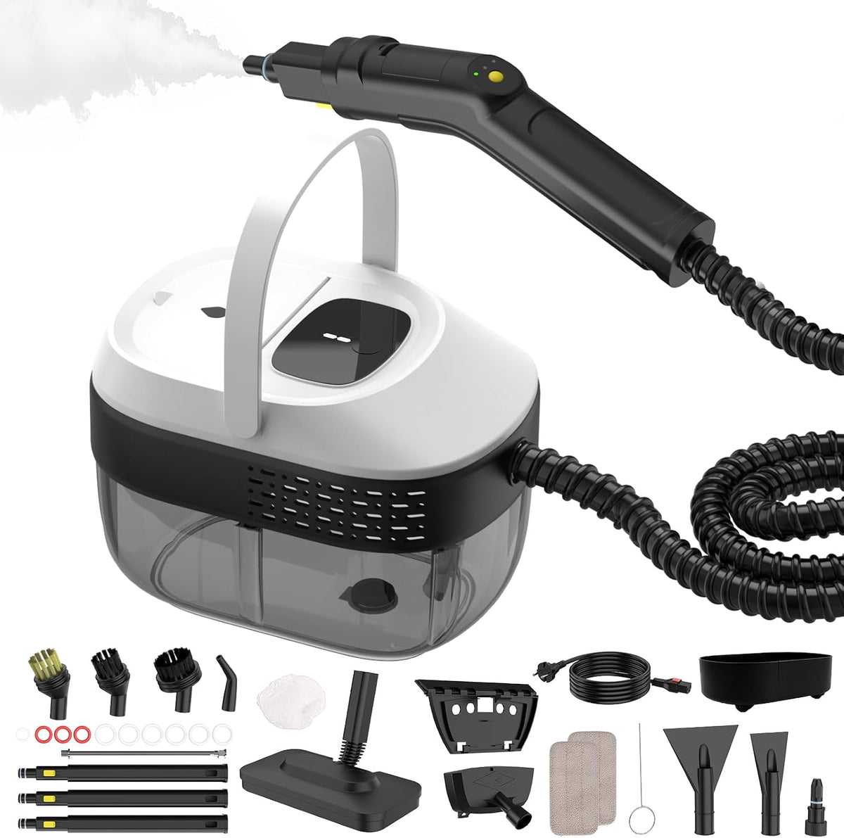 Sofa CFITANK, 1,6 L, Schwarz/Weiß, Dampfreiniger Mit 3 Stufig Verstellbarer Griff, Transportwagens, Wassertank, 15 Sekunden Aufheizzeit