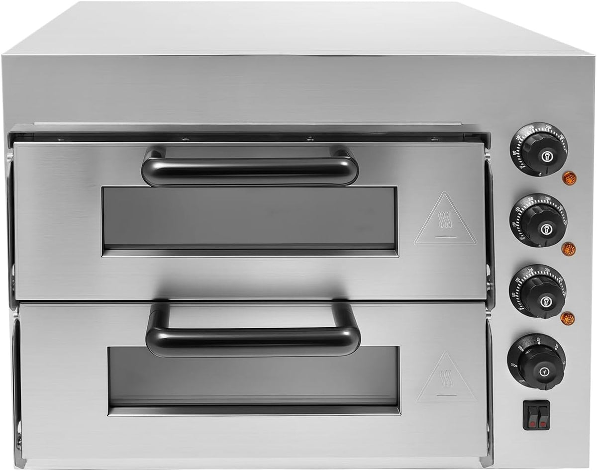 LUNICASHA Pizzaofen, 3000 W, 3000 W, 201 Edelstahl, Gummi, Kunststoff, Glas, Cordierit, Silber/Schwarz