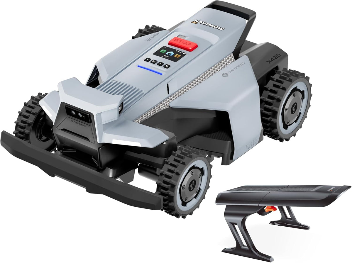 NAVIMOW Mähroboter, 95 mm, Grau/Schwarz, Segway X420 mit Garage X, für 2000 ㎡, Zero-Turn AWD für 84% Steigungen
