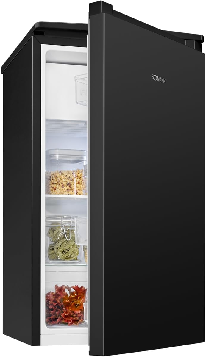 Bomann Mini-Kühlschrank, 91 L, Schwarz, ® Kühlschrank mit Gefrierfach, Kühlschrank klein, 2 Ablagen, Gemüsefach