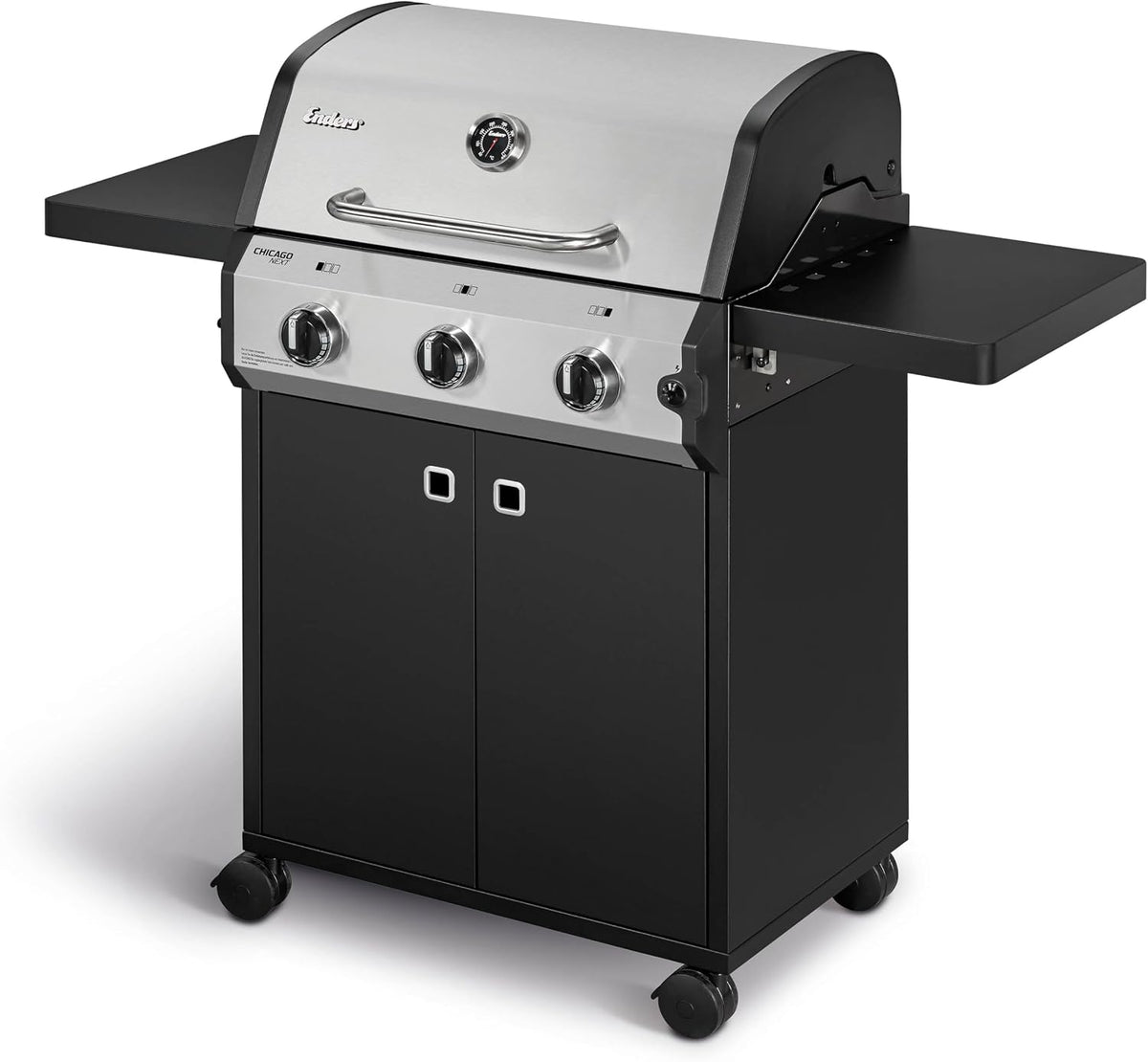 Enders Gasgrill, 9,6 kW, Schwarz/Silber, Chicago Next 3, 3-Edelstahlbrenner, doppelwandige Garhaube, Gussrost, 2 abklappbare Seitenablagen