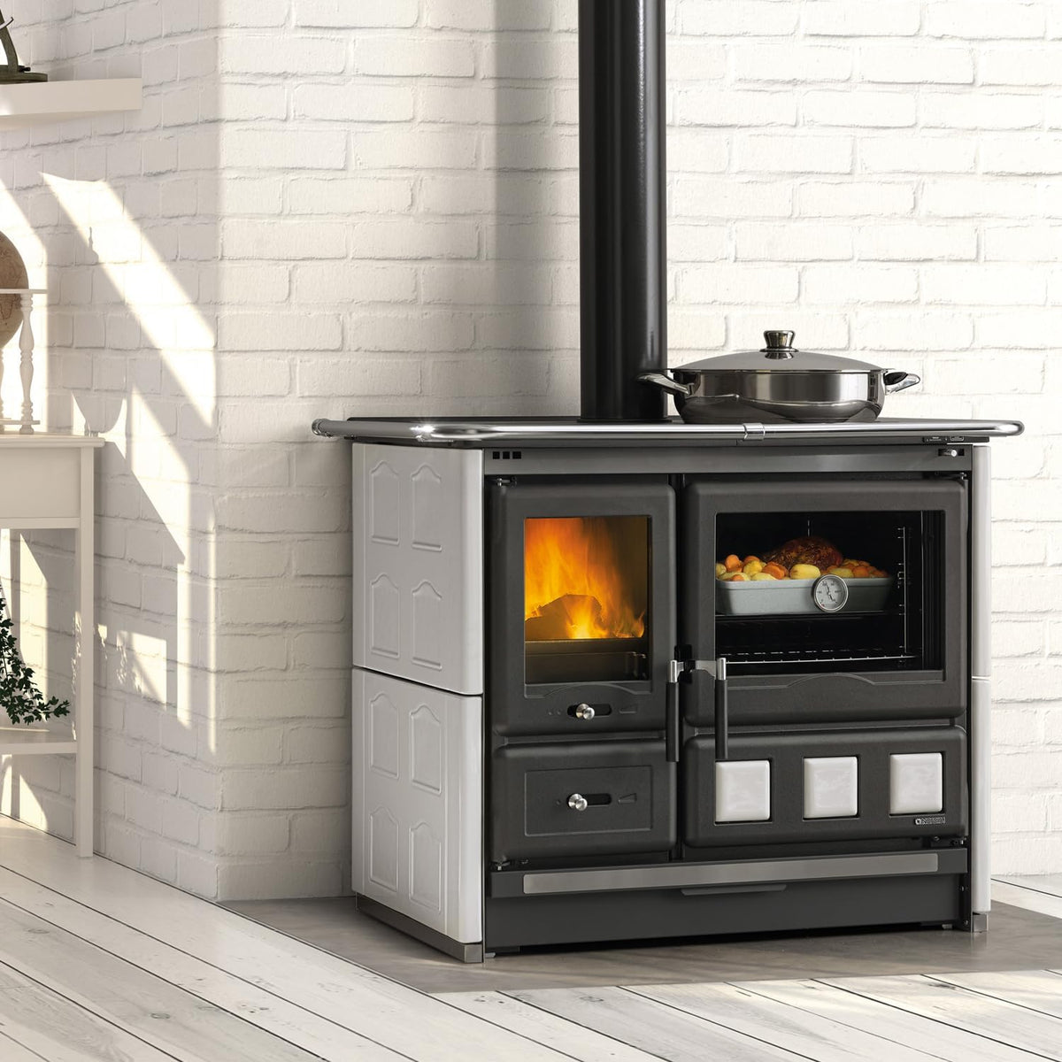 La Nordica Backofen, 11 kW, weiß/schwarz, Küchenofen, Rosa XXL 5.0 Majolika, weiß