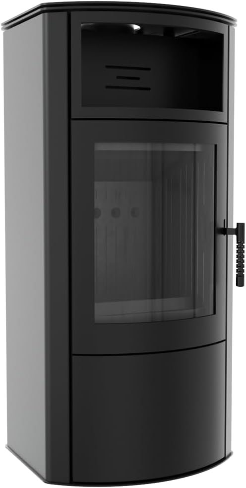 kratki Kaminofen, 11 kW, Schwarz, KOZA TITAN Holzofen Kamineinsatz Ø150, Stahlofen Heizeinsatz Holz freistehend - BImSchV 2