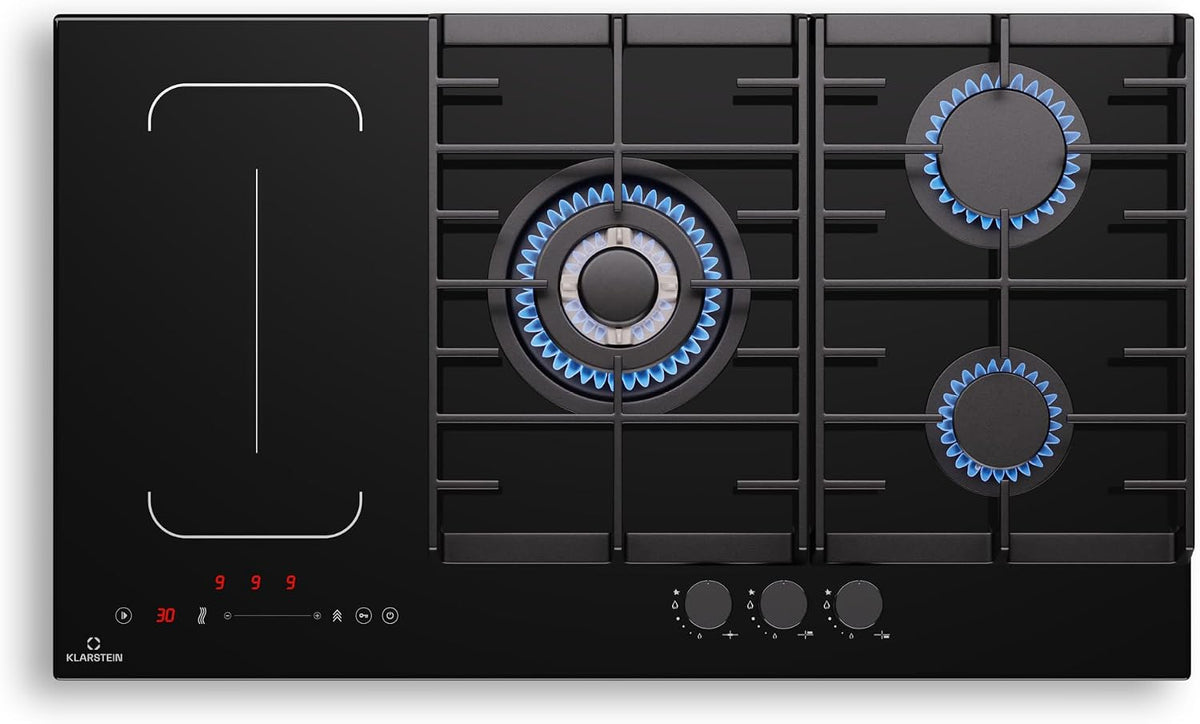 Klarstein Kochfeld, 10,6 Kw, 87,5 Cm, Schwarz, MultiChef 5 Induktions Mit Gas - 5 Zonen, Flexzone, Schieberegler