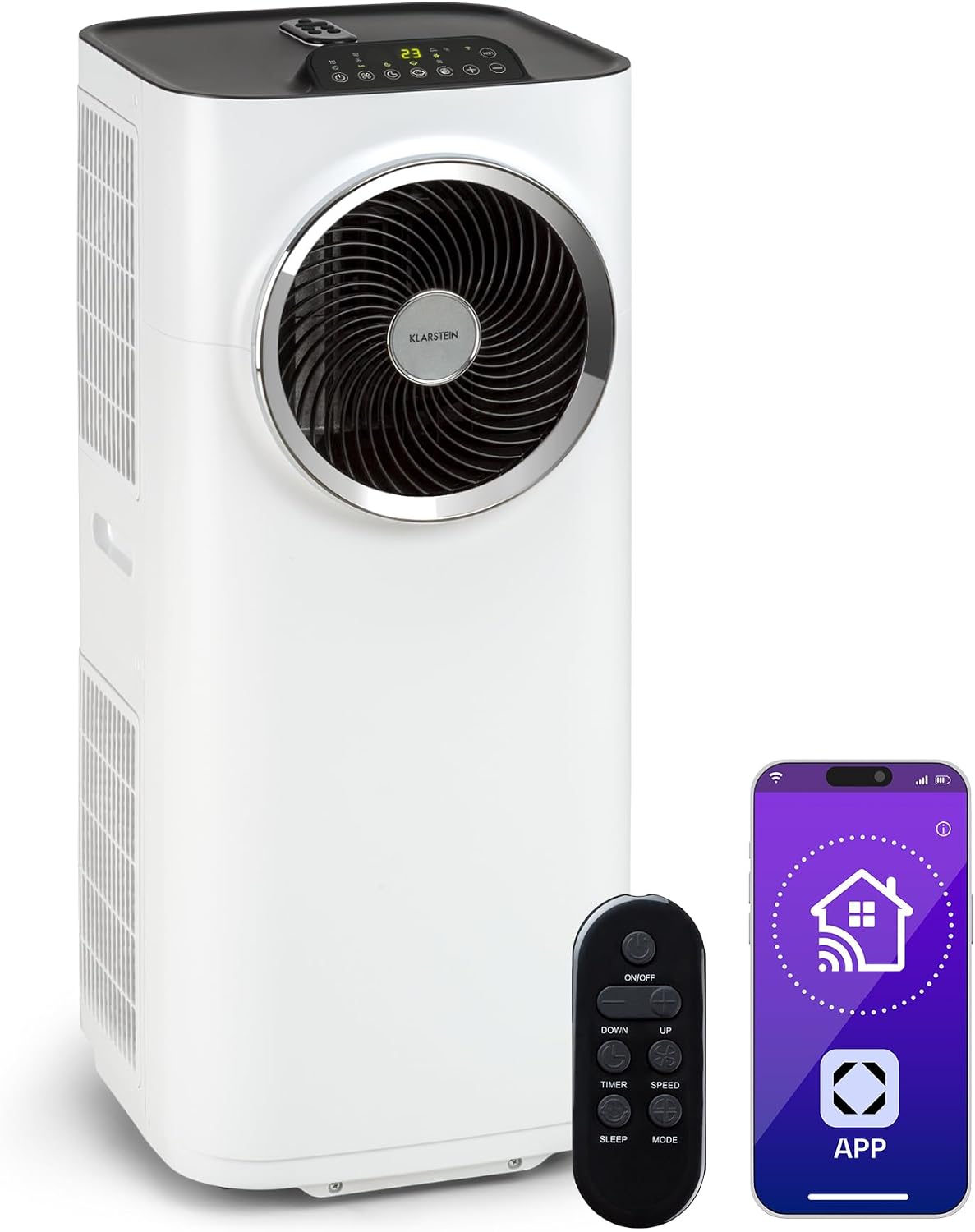 Klarstein Klimaanlage, 59 m, Weiß/Schwarz, Kraftwerk Smart 12K Mobiles Klimagerät, 12000 BTU, 35- ², App & Alexa Steuerung