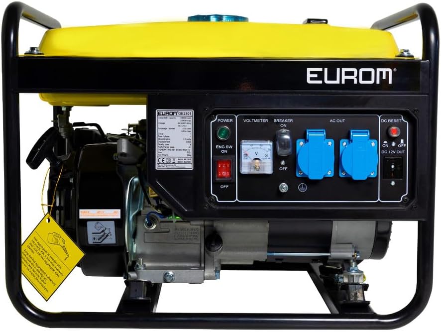 Dönges Powerstation, 230 V, 15 L, Gelb/Schwarz/Blau, Stromerzeuger Benzin leise 2200 Watt, Notstromaggregat mit 2 x Steckdosen