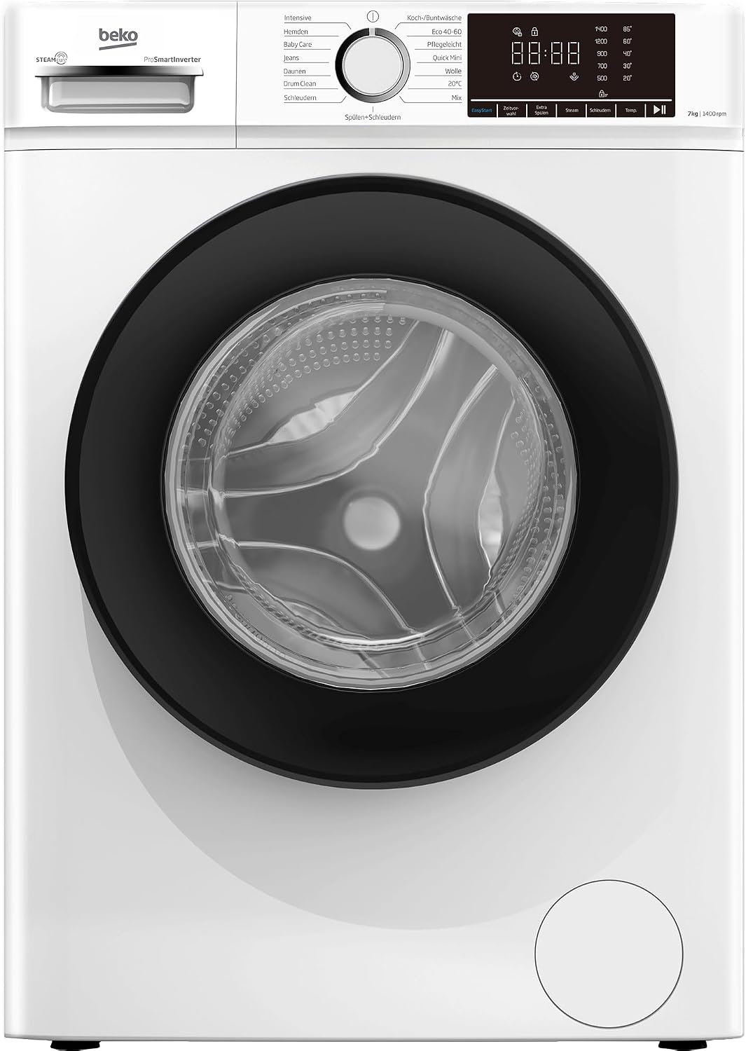 Beko Waschmaschine, 7 kg, Weiß/Schwarz, BM3WFOE741PSA freistehend, Waschvollautomat, Schleuderwahl 1400 U/m
