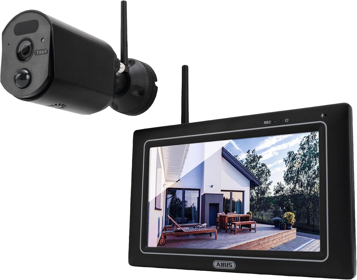 ABUS Monitor, Schwarz, Überwachungskamera EasyLook BasicSet PPDF17000, Kamera + tragbarer mit Touchscreen - einfache Handhabung