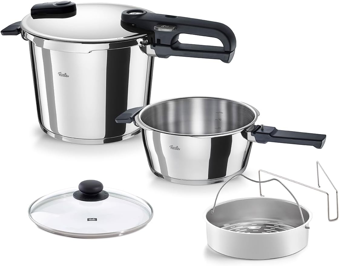 Fissler Vitaquick/Schnellkochtopf-Set Schnellkochtöpfe, 22 cm, 3,5 L, 6 L, Silber/Schwarz