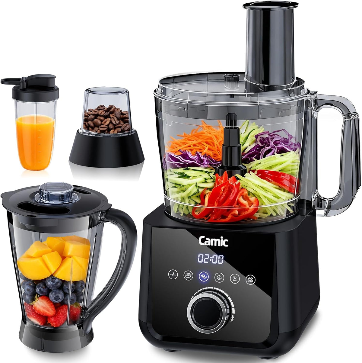 Camic Universalküchenmaschinen, 1500 W, 2,5 L, Schwarz, Kompakte Küchenmaschine - Food Processor Motor, 6 Funktionen