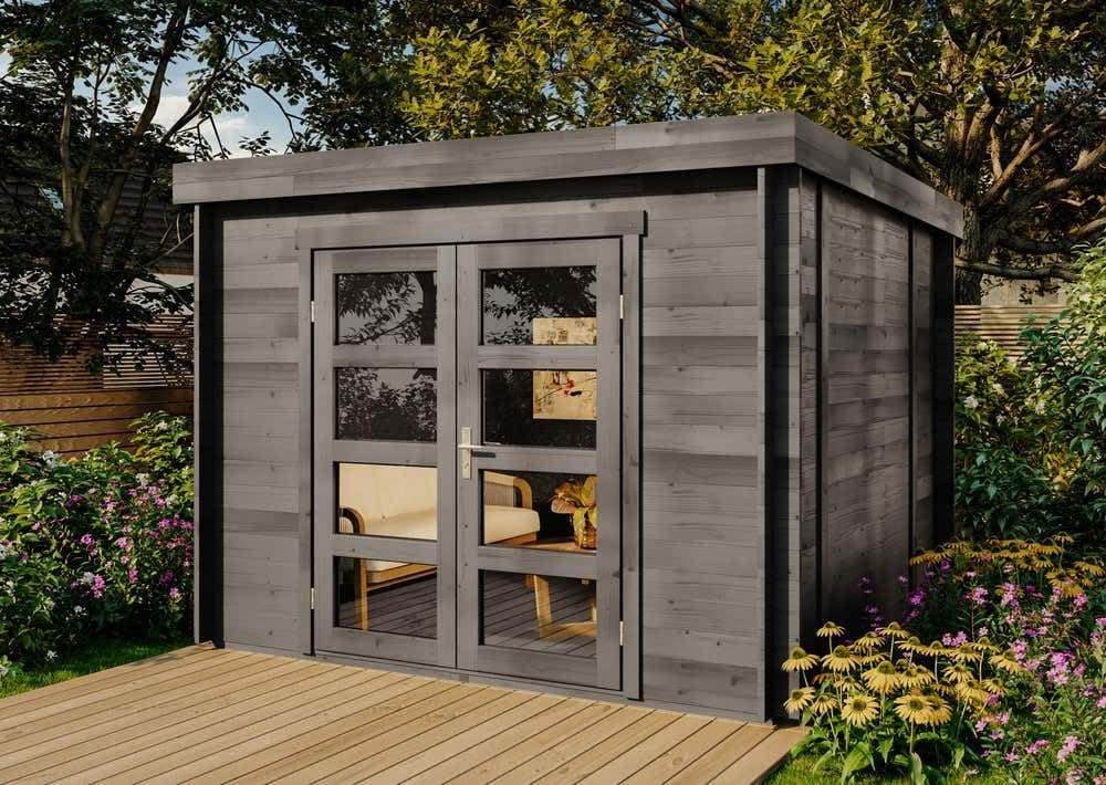 Alpholz Gerätehaus, 28 mm, Anthrazitgrau, Gartenhaus Paloma Sol aus Holz 298x298cmin mit Wandstärke