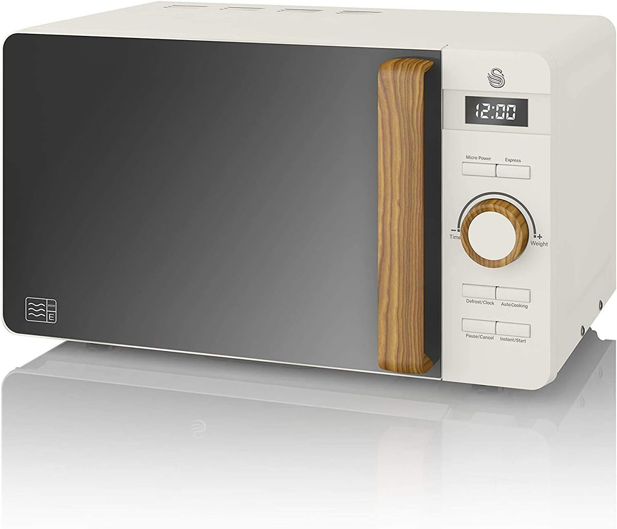 Swan Mikrowelle, 800 W, 20 L, Weiß/Braun/Schwarz, Nordic digitaler nherd, 6 Leistungsstufen, Leistung, 30-Minuten-Timer