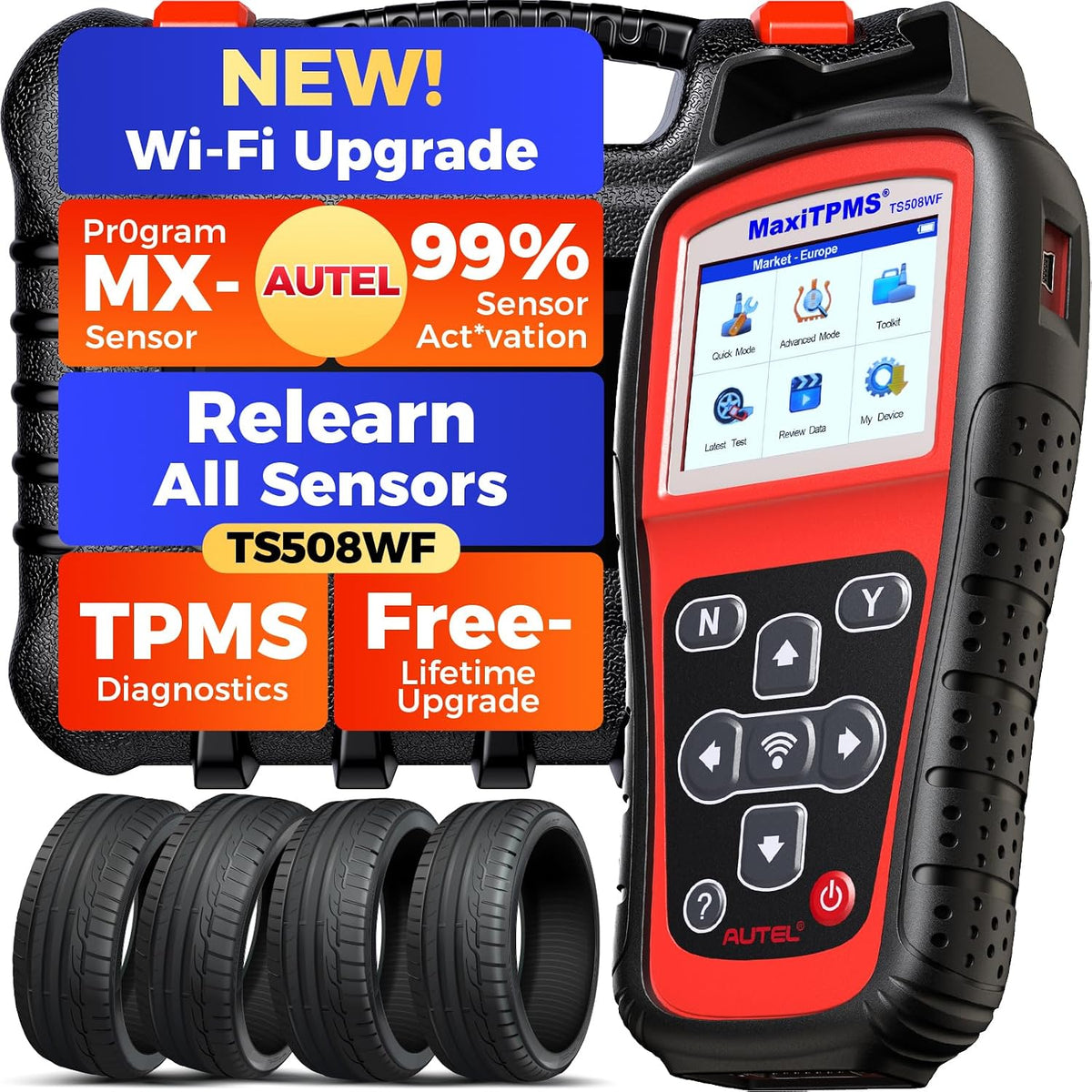 Autel Tablet, Rot/Schwarz, MaxiTPMS TS508WF TPMS Programmiertool, 2026 WiFi Ver.von TS408S TS501Pro TS508, Programm MX-Sensor