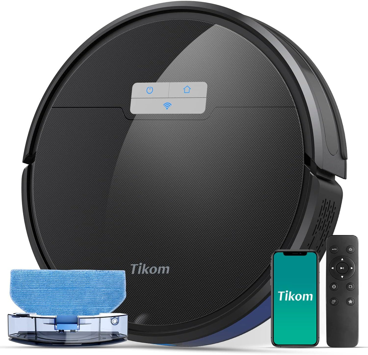 Tikom Saugroboter, Schwarz/Blau, G8000 Pro mit Wischfunktion 2 in 1, Staubsauger Roboter, 4500Pa Starke Saugkraft Roboterstaubsauger