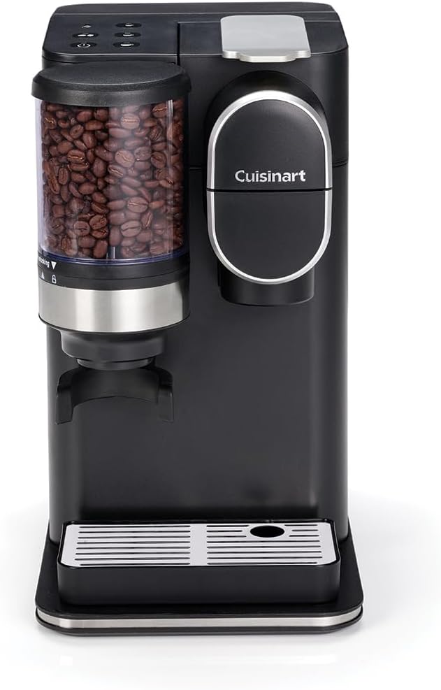 Cuisinart Kaffeemaschine, Schwarz, für eine Tasse, gemahlen und gebrüht, Single serve Filterkaffee, Eingebautes Kegelmahlwerk aus Edelstahl