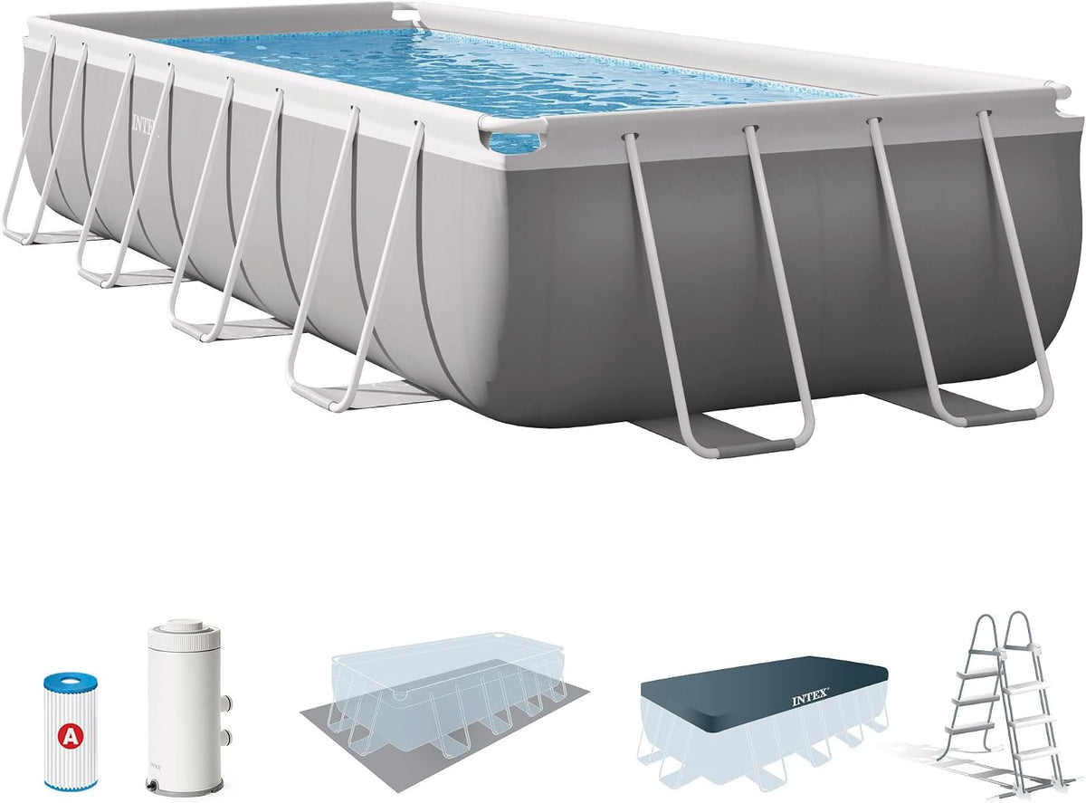 Intex Stahlrahmenpool, Grau/Weiß, 16Ft X 8Ft X 42In Prism Frame Rectangular Pool Set