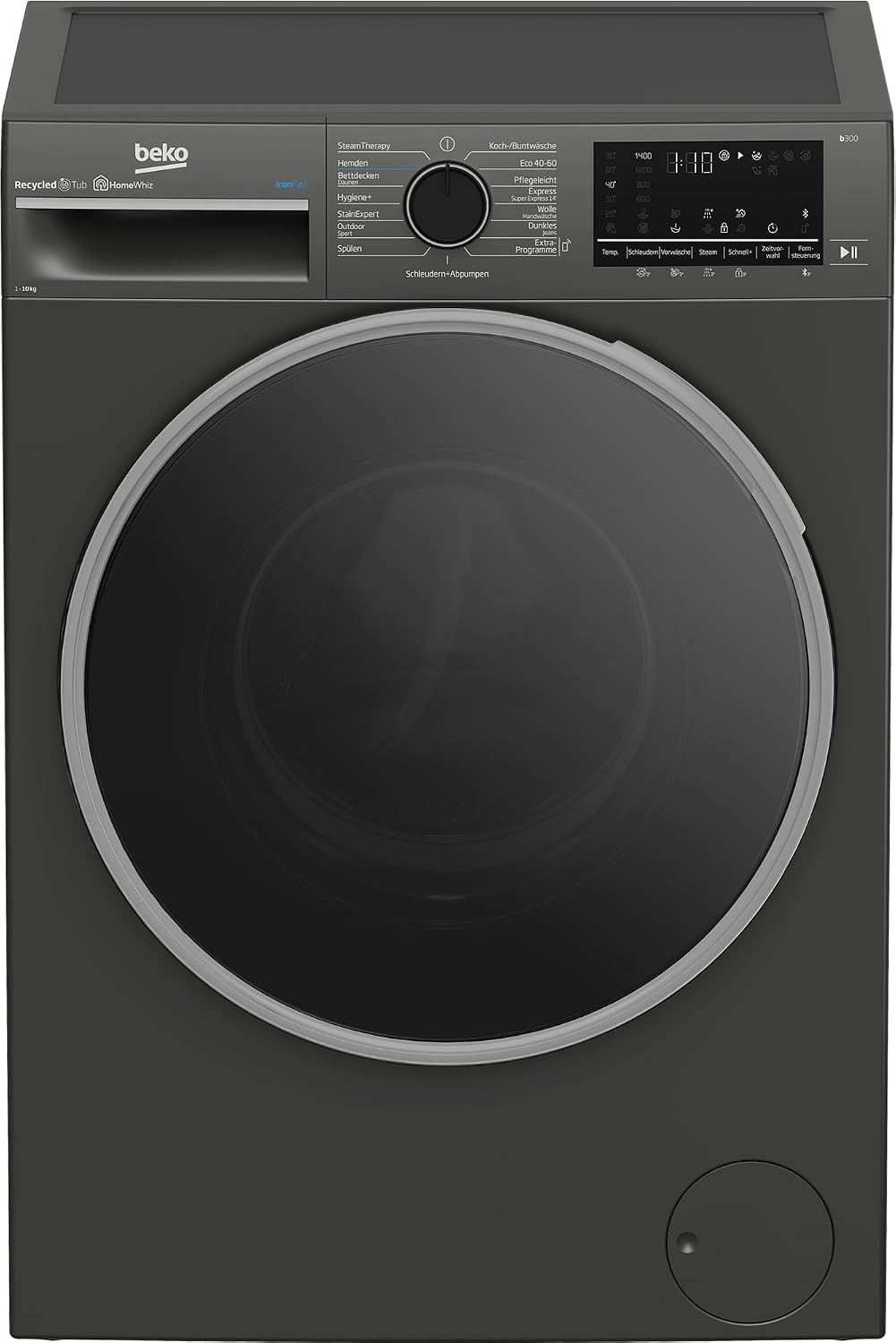 Beko Waschmaschine, 9 kg, Grau, B3WFT59415M Waschvollautomat, 1400 U/min, SteamCure Dampffunktion, allergikergeeignet