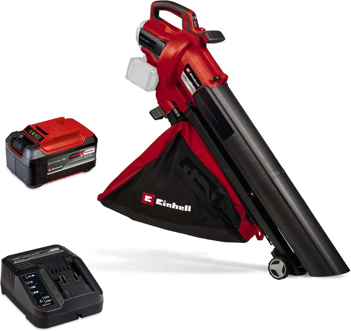 Einhell Laubbläser, 5,2 Ah, 740 m, 36 V, 45 L, Rot/Schwarz, Professional Akku-Laubsauger VENTURRO 36/240 Power X-Change