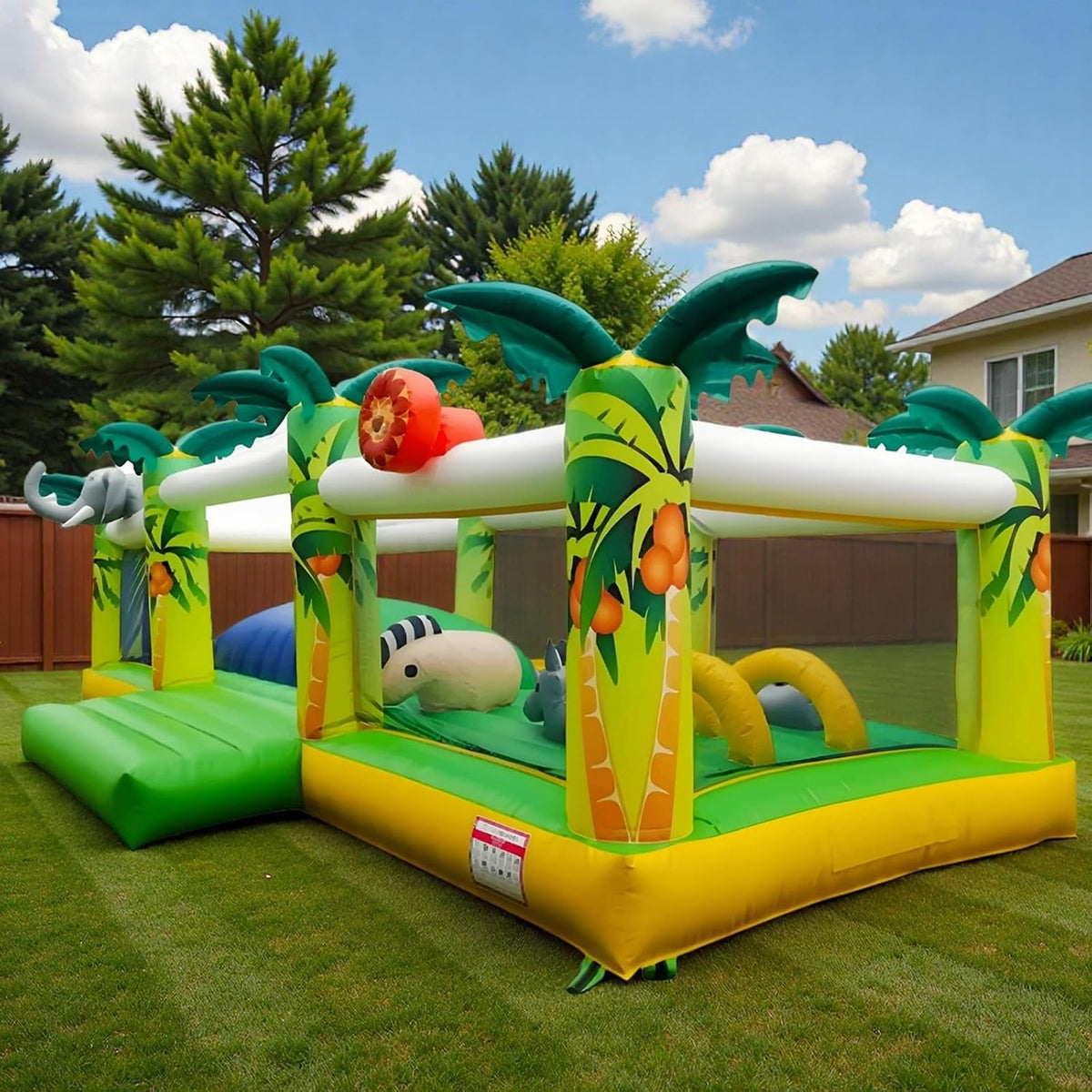 Große Hüpfburgen, Geeignet für 13-15 Kinder gleichzeitig, 0,55 mm, 2,7m, 0.55 mm PVC Tarpaulin, Grün/Gelb/Weiß