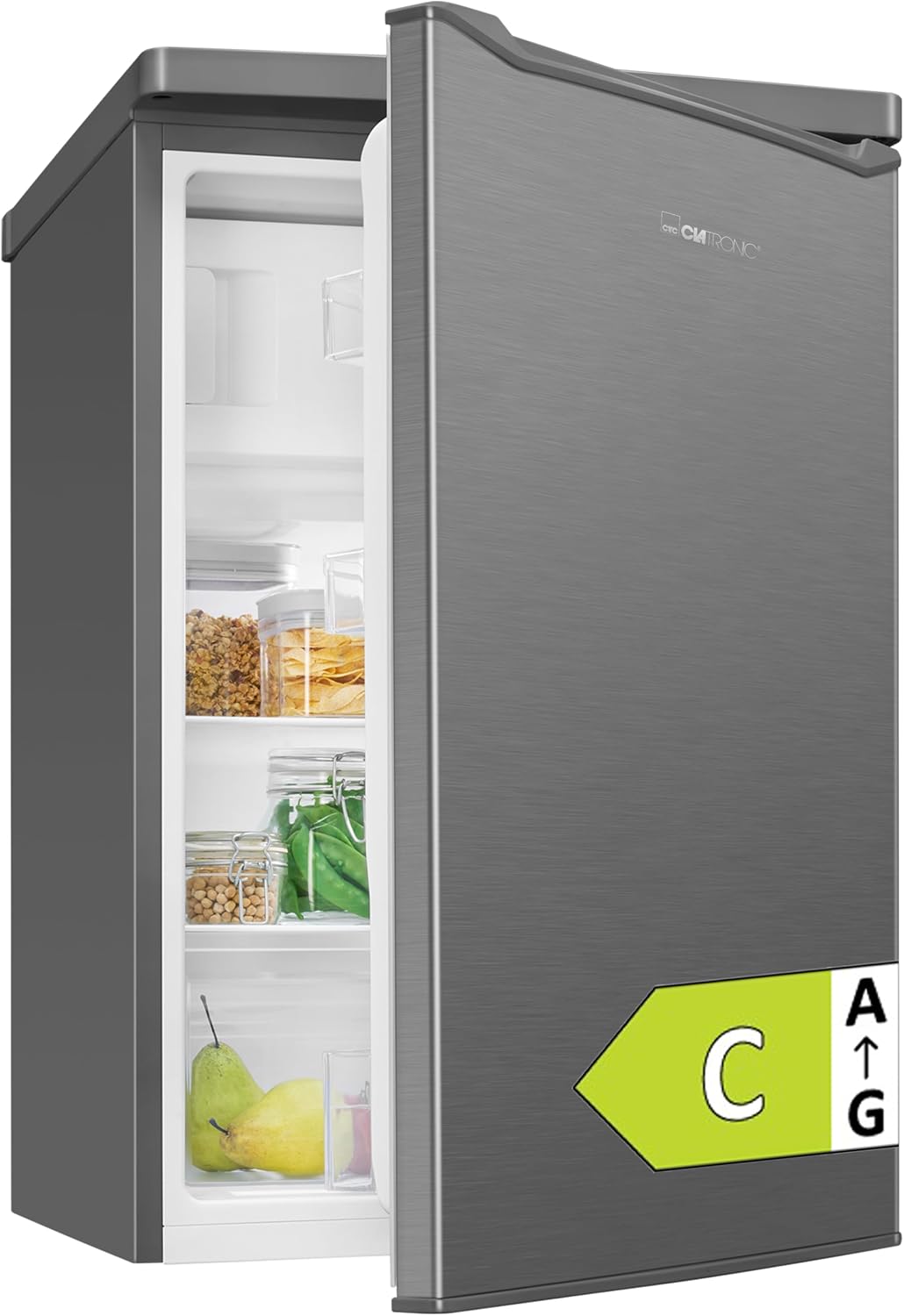 Clatronic Kühlschrank, 85 cm, 37 dB, 109 L, Silber, ® mit Gefrierfach, Energieklasse C, Kühl schrank klein, leise