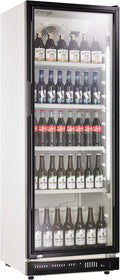 orange . Getränkekühlschrank, 360 L, Weiß/Schwarz, (Flaschenkühlschrank) mit Glastür. Abschließbar