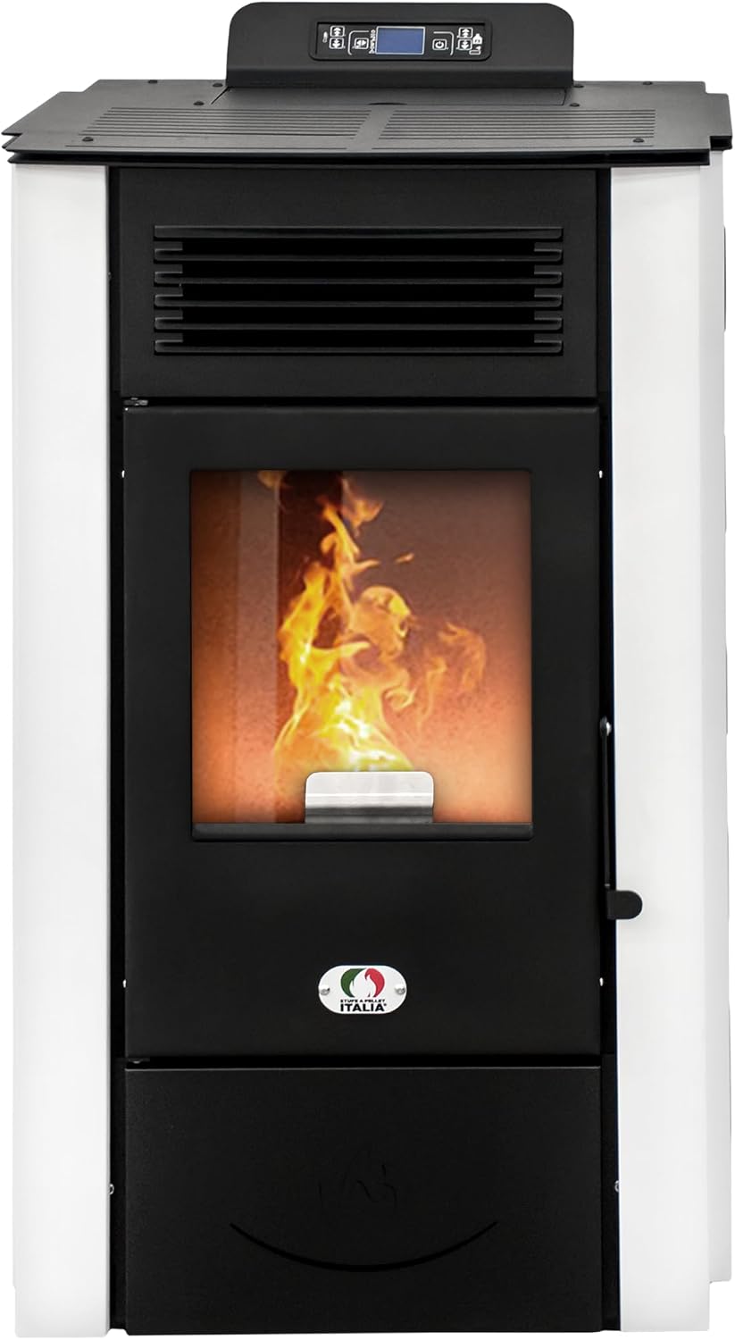 STUFE A PELLET ITALIA Öfen, 15 KW, 140m, weiß/schwarz, Colorado, Effizienz 92% Heizt ² Autonomie 15 Std. Programmierbar 5