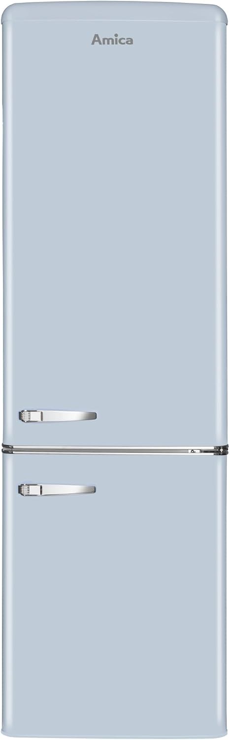 Amica Kühlschrank, 100 L, 181 cm, 55 cm, 62 cm, Hellblau, KGCR 387 Retro Kühl-/Gefrierkombination / Baby Blue /