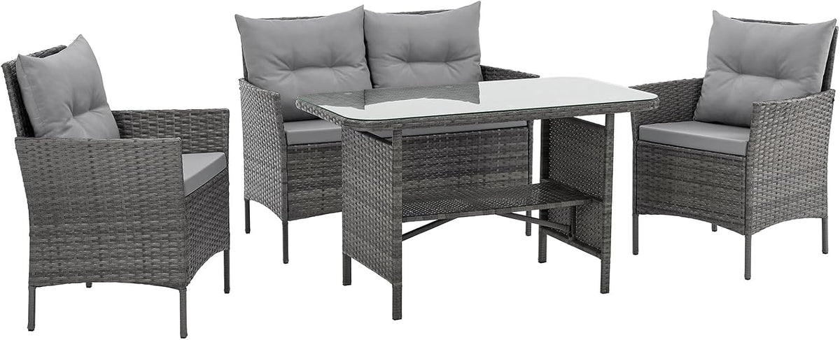SVITA Sofa, Grau, Dallas Gartensitzgruppe Polyrattan 4-teilig Outdoor Set