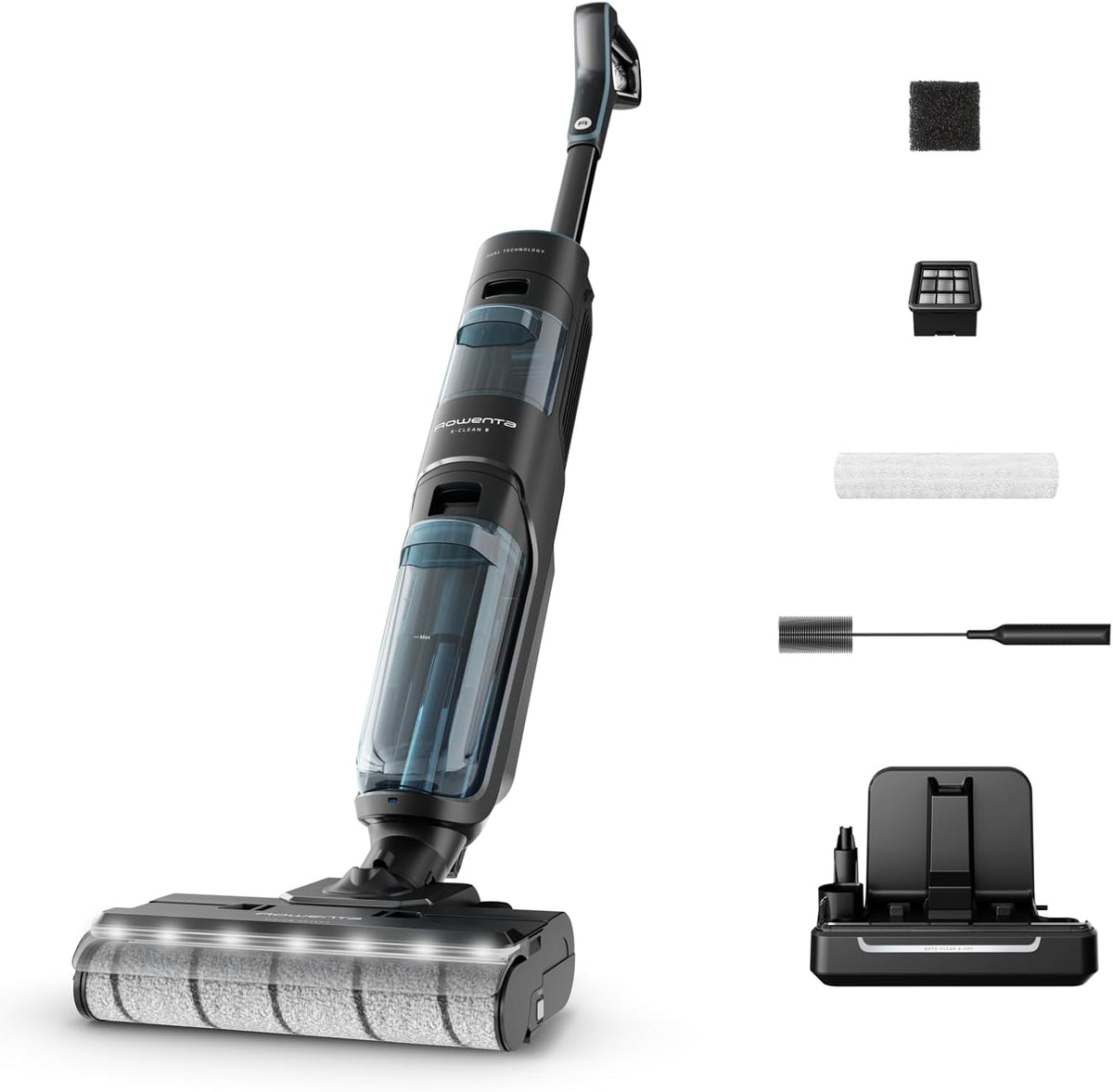 Rowenta Staubsauger, 1,1 kg, Schwarz/Blau, X-Clean 5 kabelloser Akku-Nass-Trockensauger, selbstreinigend, nur in der Hand