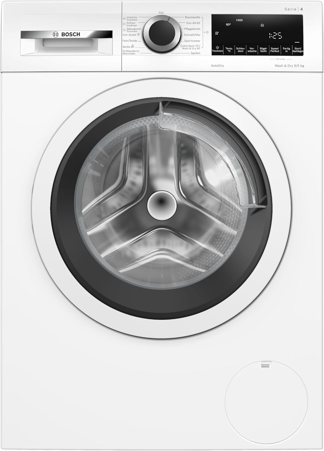 Bosch Waschtrockner, 9 kg, 5 kg, Weiß, WNA13441 Serie 4, Waschen & Trocknen, 1400 UpM, clevere Dampfbehandlung