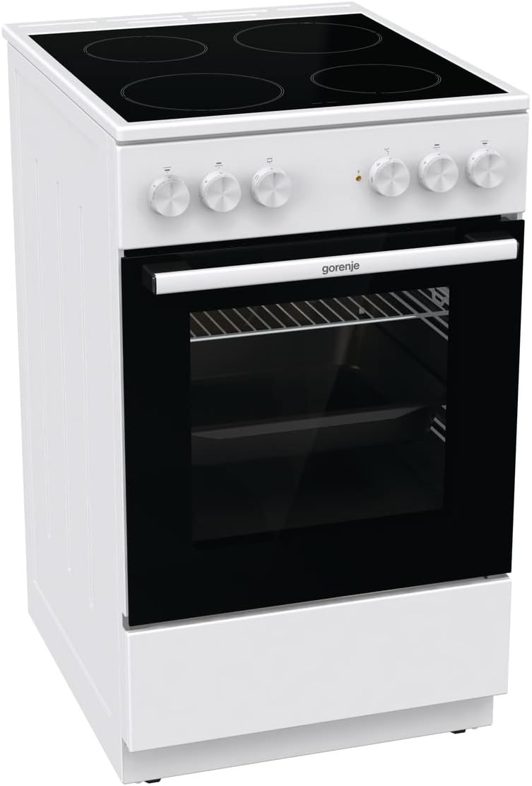 Gorenje Elektroherd, 74 Liter, 50 cm, Weiß/Schwarz, GEC5A 21 WG Elektro-Standherd mit Glaskeramik-Kochfeld / /