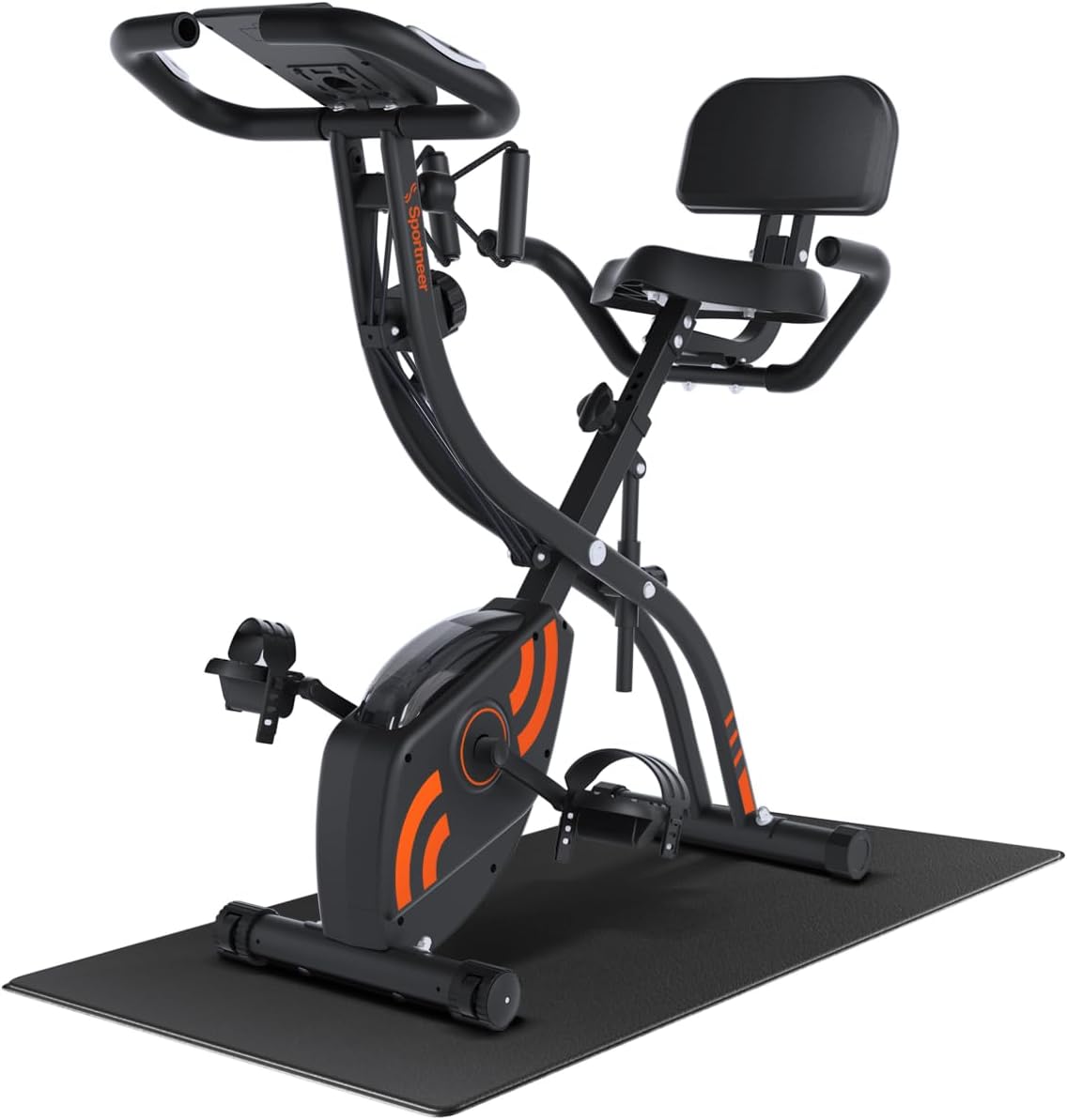 Sportneer Fahrrad, Schwarz/Orange, Bike, Heimtrainer Klappbar, 4-in-1 Ergometer Heimtrainer, Spinning Bike Indoor mit 16 Widerstandsstufen