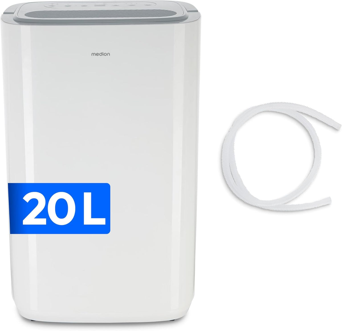 MEDION Luftentfeuchter, 20Liter, 100m, 43db, 20m, Weiß, DH20 elektrisch (bis zu ³ ( ²), /24h, leise, elektrischer Raumentfeuchter