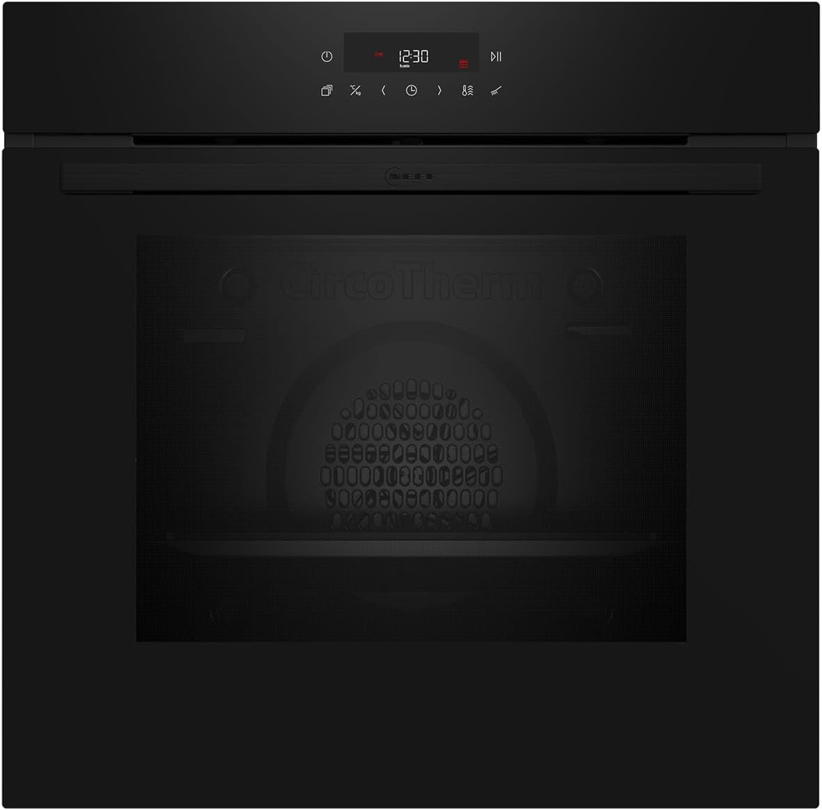 Neff Backofen, 60x60 cm, Schwarz, B2CCJ7AK0, Einbau, mit CircoTherm, LED Display, ohne Knebel, mit Pyrolyse, Klapptür