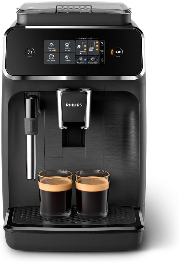 Philips Kaffeevollautomat, Schwarz, 2200 Series - 2 Kaffeespezialitäten, Touch-Display, klassischer Milchaufschäumer