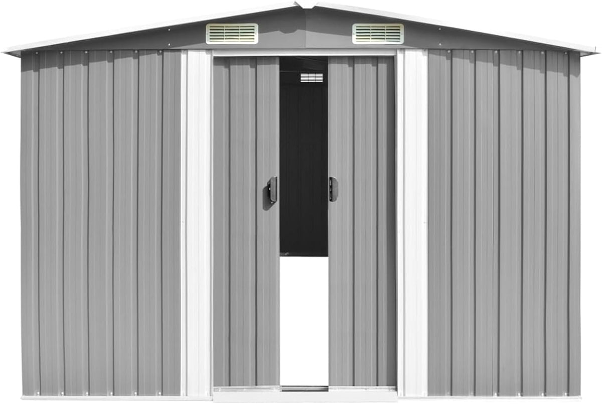 Gerätehaus Homgoday, 257x489x181 cm, Verzinkter Stahl, Grau, Metall Gartenhütte Model143349