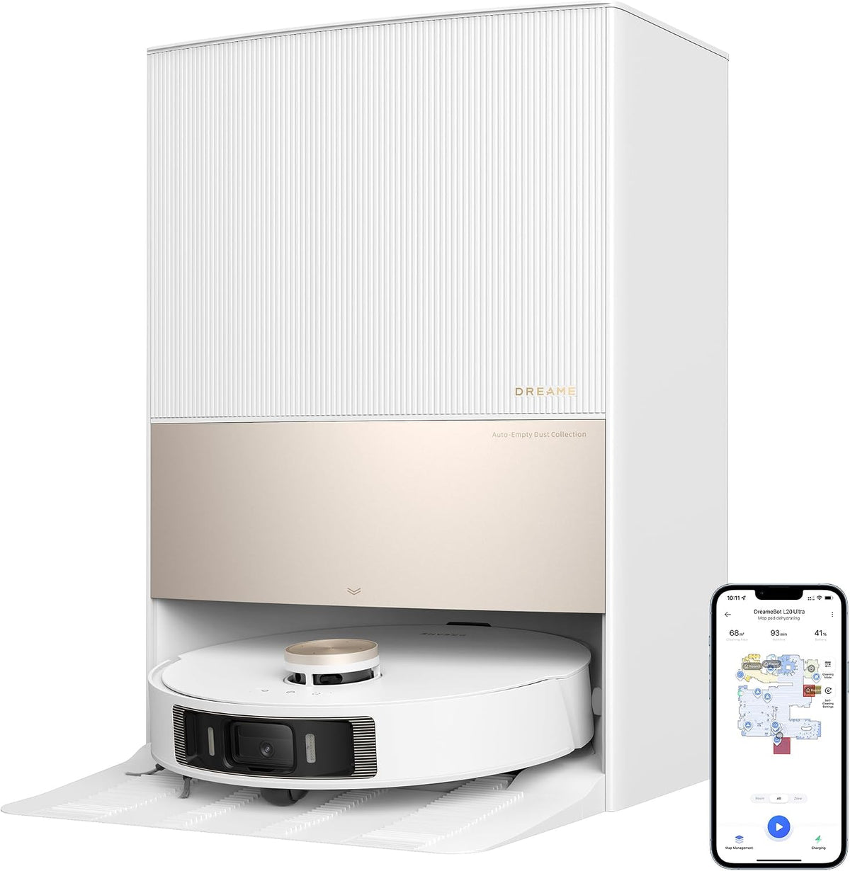 dreame Saugroboter, Weiß/Gold, L20 Ultra Roboter Staubsauger mit MopExtend-Technologie, Moppentfernung, anheben der Wischmopps