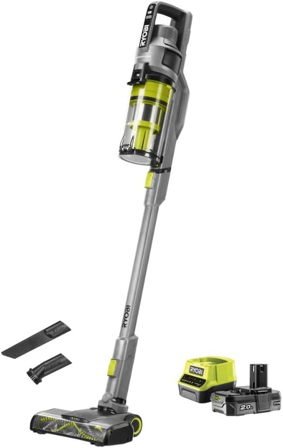 RYOBI Staubsauger, 2,0 Ah, 18 V, Grau/Gelb, ONE+ Akku- RSVS18-1C20G, 30 AW Saugleistung, Dual-Zyklonen, HEPA-Filter