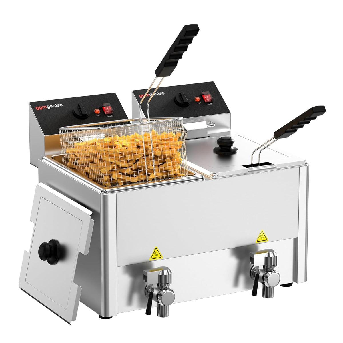 GGM Gastro Heißluftfritteuse, 8 Liter, 6,5 kW, Silber/Schwarz, EFH8+8, Elektro Doppelfritteuse - 8+ - - mit Ablasshahn